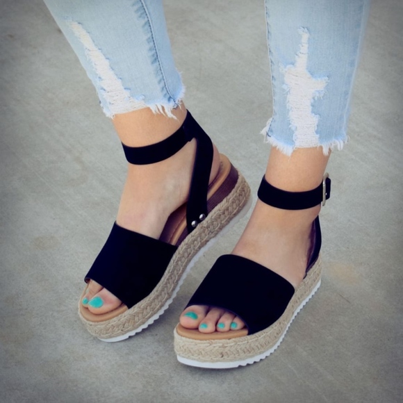 Shoes - HELLO SPRING Comfy Wedges - BLACK    